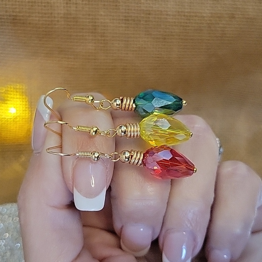 HOLIDAY TWINKLE FACETED DROP EARRINGS, Choice of Color